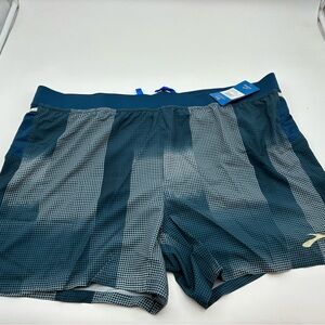 Brooks Men's Navy and White Grid-Pattern Athletic Shorts